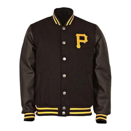 Mens Pittsburgh P Logo Baseball Varsity Pirates Black Letterman Bomber Jacket