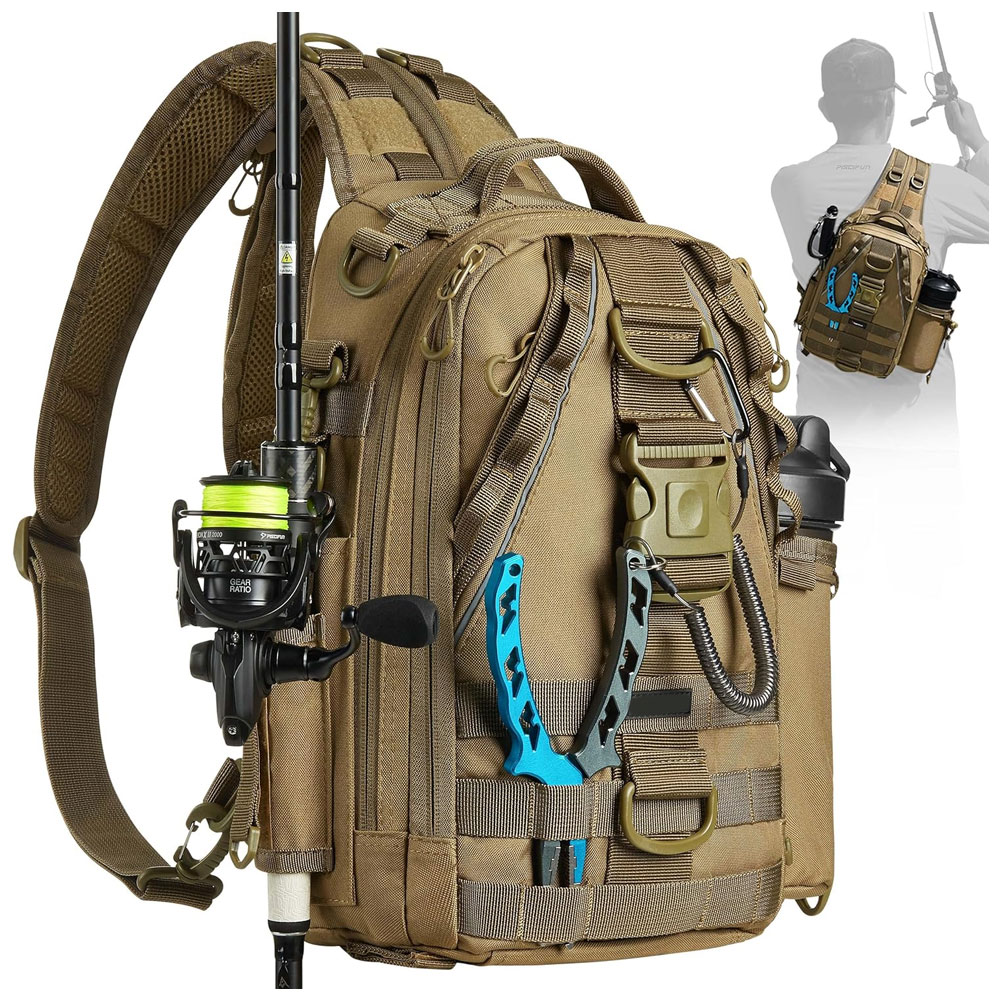 03-11.jpg Fishing Tackle Backpack with Rod & Gear Holder, Lightweight Outdoor Water-Resistant Fishing Shoulder Storage Bag - Image 1