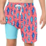 Swim Trunks with Compression Liner Swim Shorts Kids Quick Dry Bathing Suit Boxer Brief Swimwear